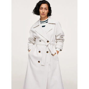 COPY FOR clokraner - Mango Leather Effect Oversized Trench Coat Off White S